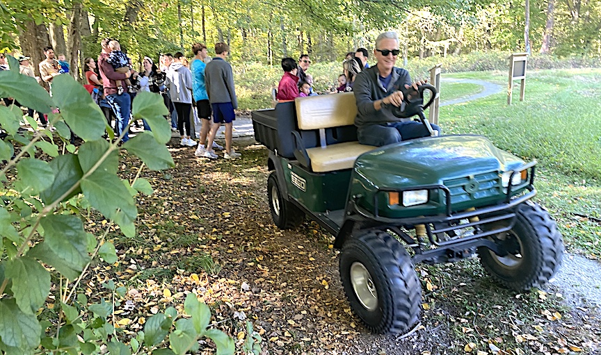 Tony McDowell, Earthplace executive director, was also the guy behind the wheel of the tractor pulling popular “Fall Festival” hayrides along Meadow Grass Trail on Sunday.