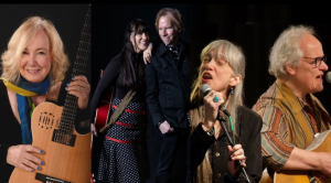Performers at Voices Café’s May 10 tribute concert to Peter, Paul and Mary include, from left, Suzanne Sheridan, Maura and Peter Kennedy, and Libby Glover and David Tamulevich of Mustard’s Retreat.