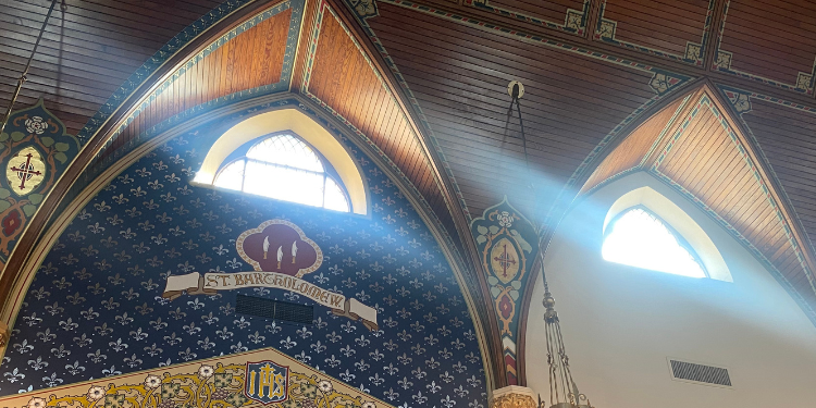 The restored section of the interior of Church of the Assumption honoring the apostle St. Bartholomew - Photos Ken Valenti