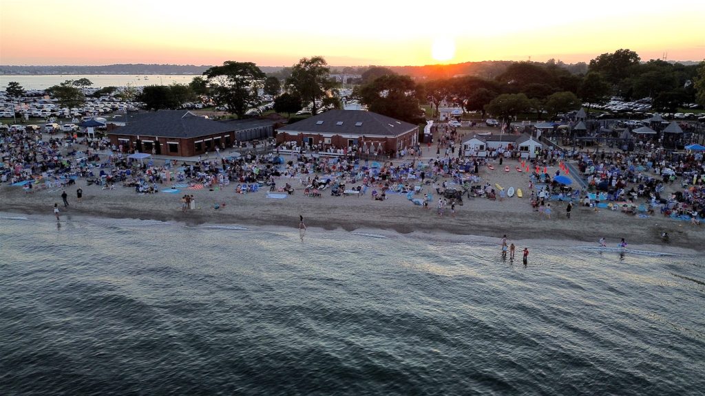 Compo Beach pavilion at sunset, July 2.