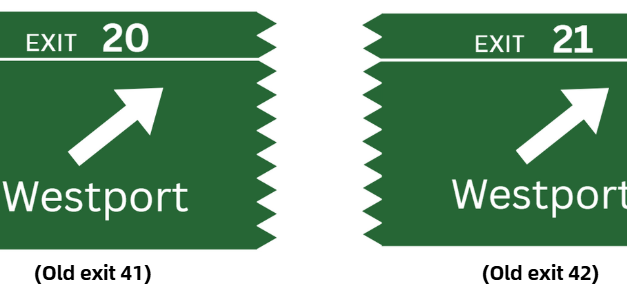 Merritt’s Westport exits are now 20 and 21
