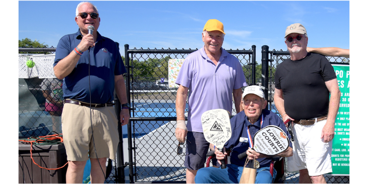 Charlie Haberstroh, with Y's Men Baxter Urist and Bruce Borner