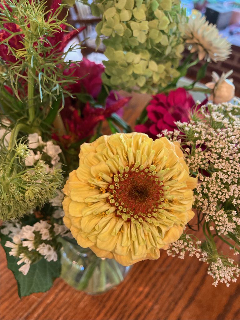 Flowers from a local farm stand and from the back yard combine for a fun arrangement - Photo Kerri Williams