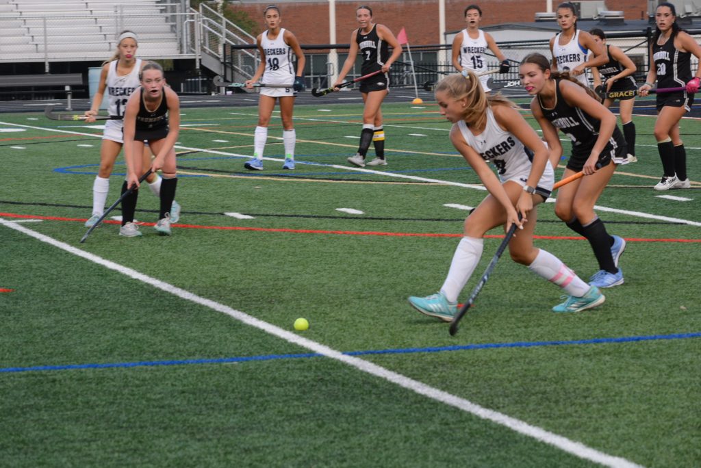 Mary Stevens moves the ball during a win at Trumbull this fall. The Wreckers are off to a 6-0 start - Photo Andy Hutchison