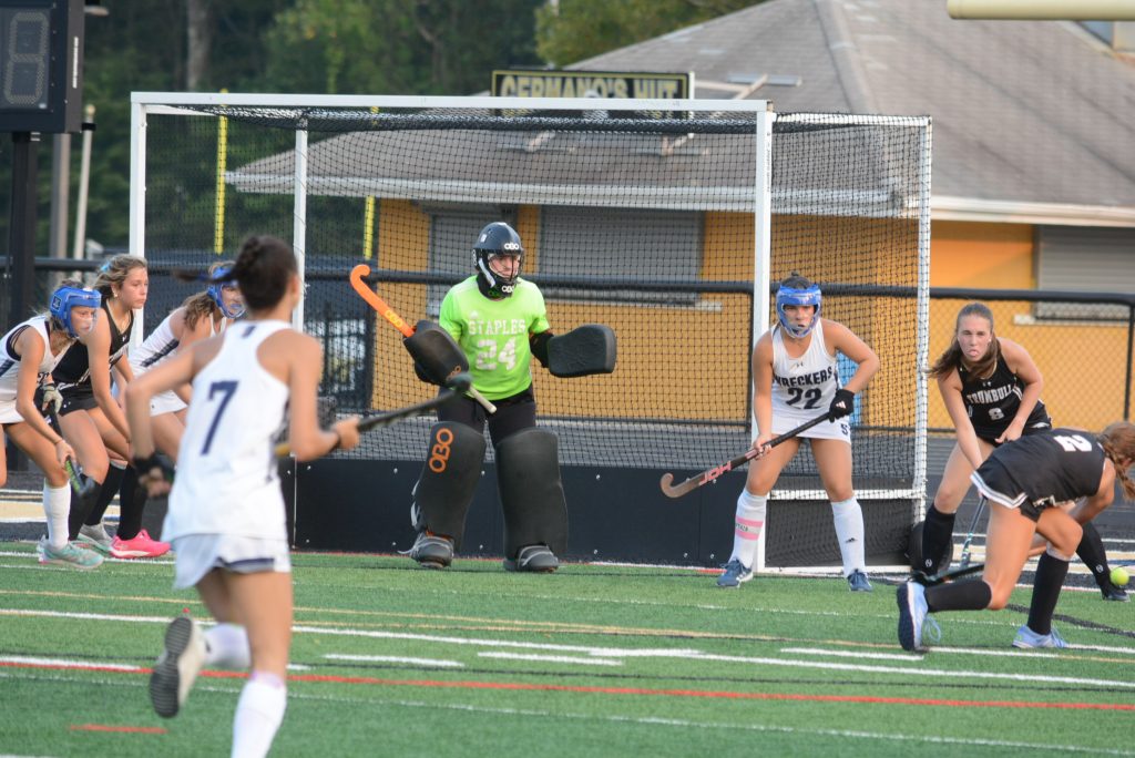 Paige Knesich, in action earlier this fall, made 14 saves in a win over Darien on Thursday - Photo Andy Hutchison