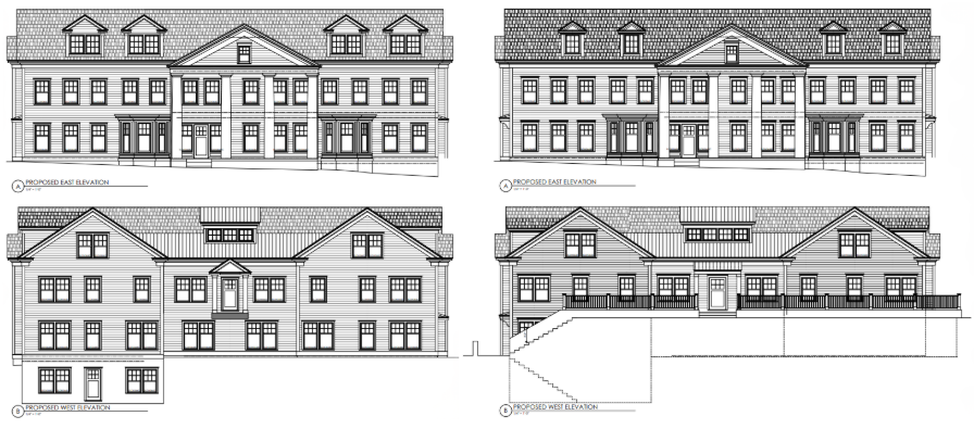 Two elevation plans for 50 PRW: the plan on the left was rejected by the ARB in July; the plan on the right was approved on Oct. 29. - Photo Town of Westport