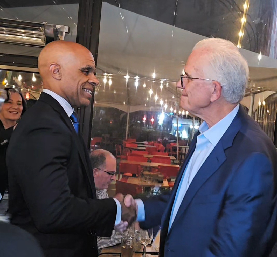 Don O'Day congratulates Kevin Christie on his electoral victory - Photo Sam Israeli