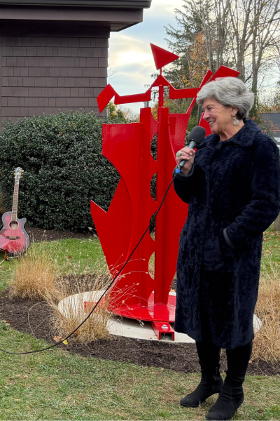 First Selectwoman Jennifer Tooker addresses the crowd of 25 - Contributed photo