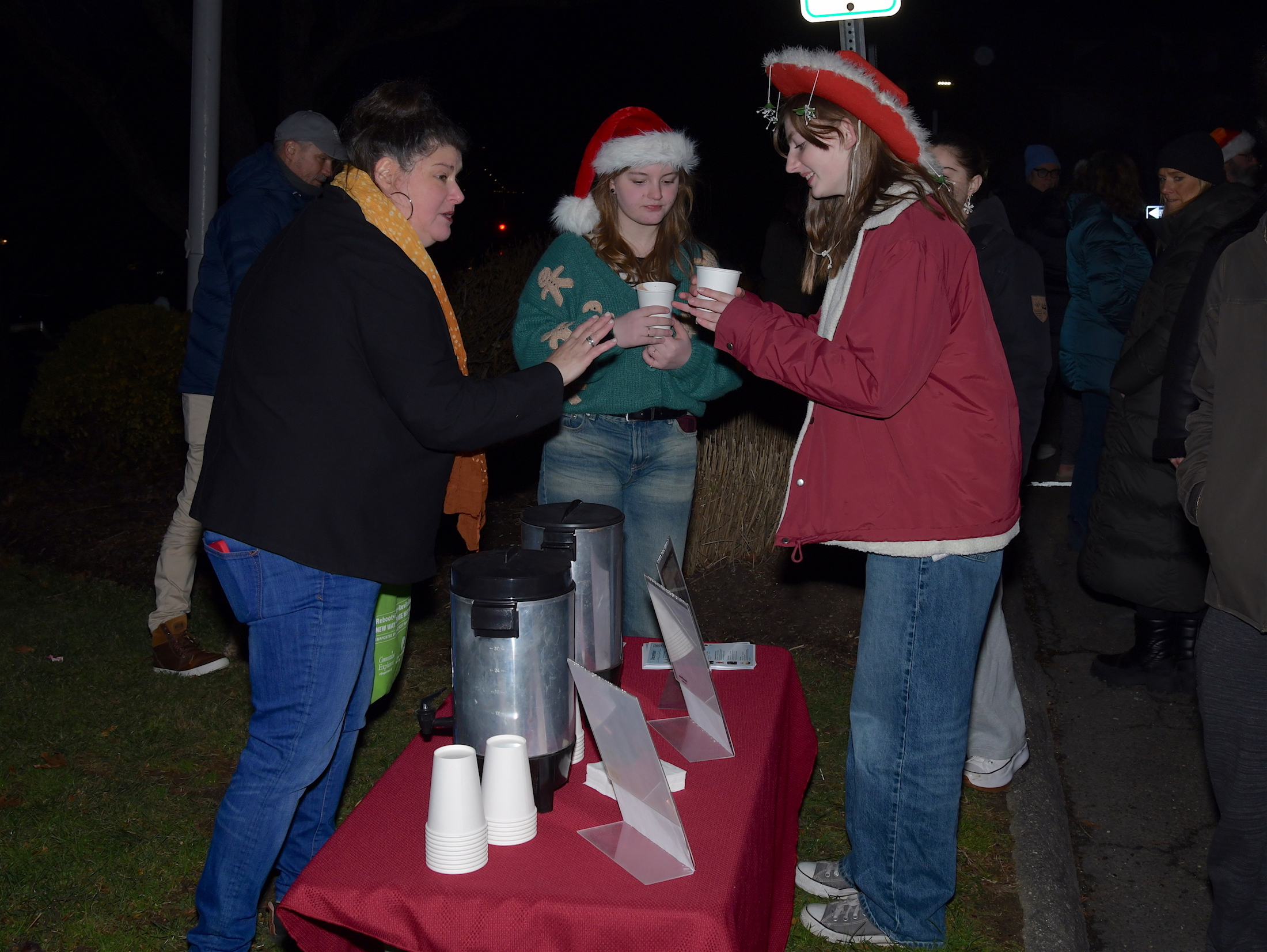 Sophia Macris and Helen Root enjoying hot chocolate served by Westport Museum of History and Culture