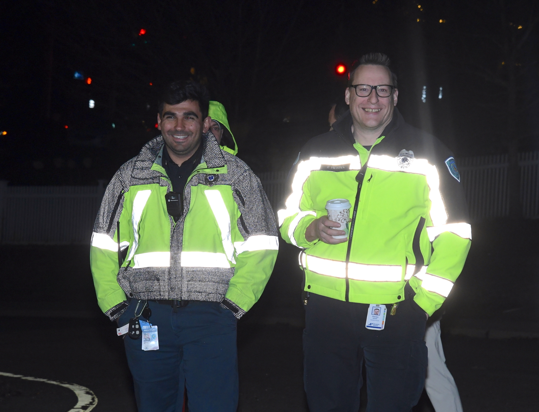 Westport Volunteer EMS Crew Chief Jaimie Bairaktaris, Norwalk Hospital EMT Florian Hensel