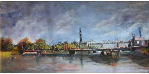 The Cribari Bridge carries Bridge St. over the Saugatuck River - Painting Werner Liepolt