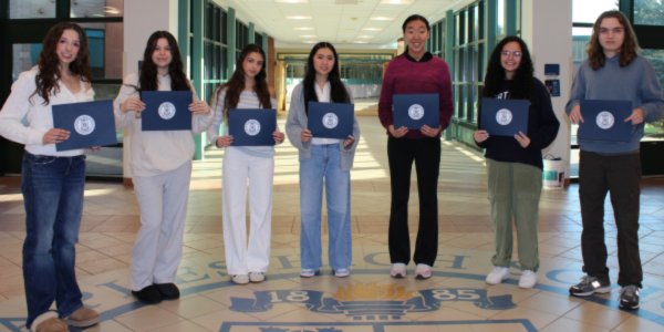 March's students of the month (L-R) Catalina Zapata, Samantha Armentano, Olivia Flinn, Isabel Jo, Maya Luo, Sophia Muriel, Henry Wood - Photo Westport Public Schools