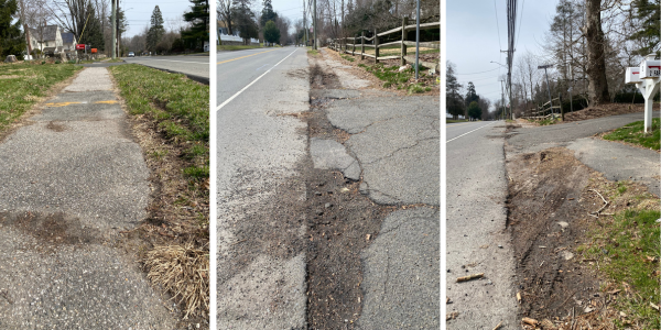 Three views of the sidewalks on Compo Road S. - Photos Ken Valenti