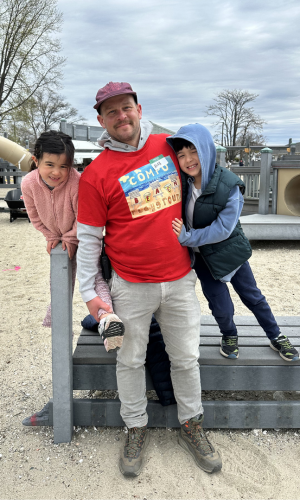Alex Cohen at the Compo Beach playground with daughter, Winter, and son, Bodhi - Contributed photo
