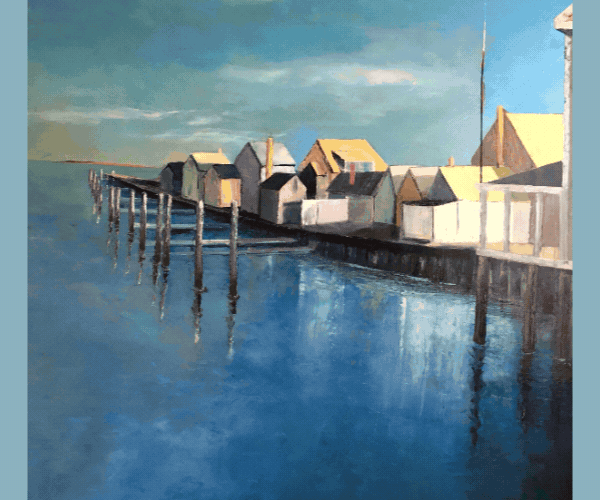 “North Wharf” by Susan Fehlinger, "Blue Eye Shadow" by Bonnie Edelman, “Still Life with Pear” by Paula Morgan - Contributed images