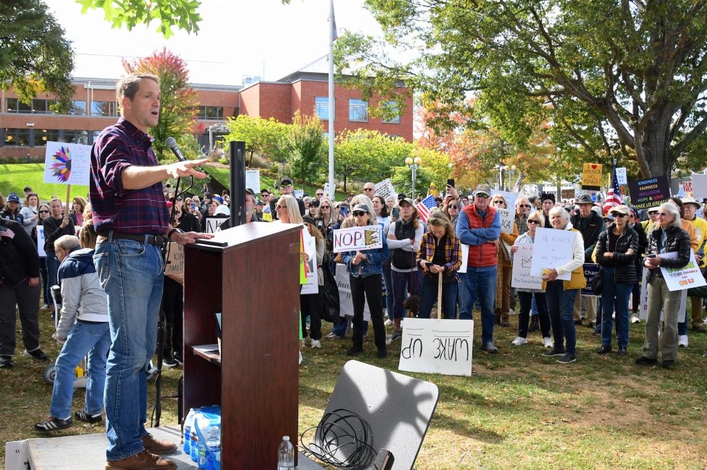US Congressman Jim Himes on Jesup Green, October 18, 2025 - Photo JC Martin
