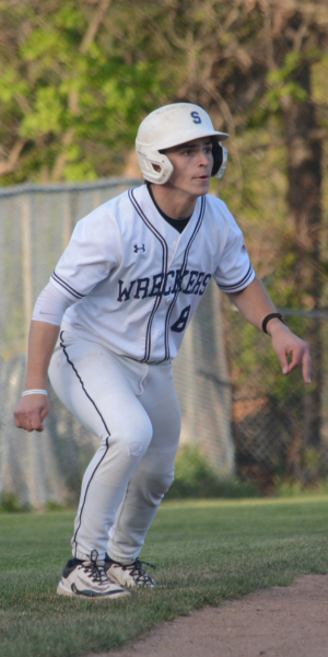 Mark Kelly, on the bases this spring, had two hits in a loss to St. Joseph - Photo Andy Hutchison