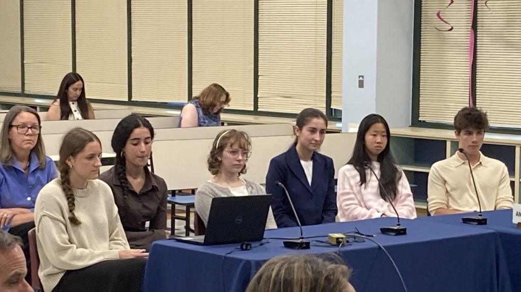 Staples students, from left, Sienna Schwartz, Noa Katz, Lilly Bottner, Serena Diamond, Elise Yan, Ezra Schwartz - Photo Linda Conner Lambeck