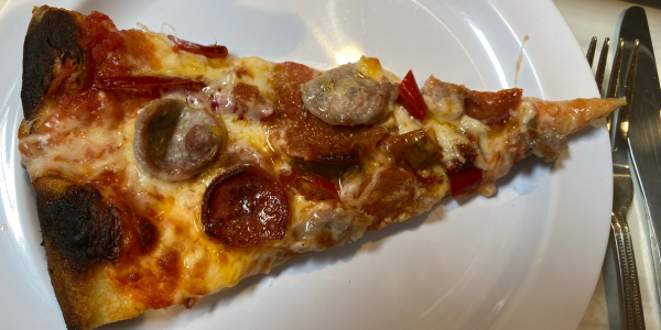 A slice of the Calabrese pizza at Frank Pepe's Westport - Photo Ken Valenti