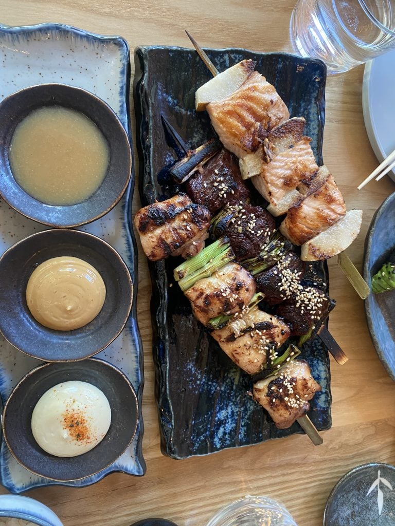 Robata skewers (l-r) chicken, steak, salmon