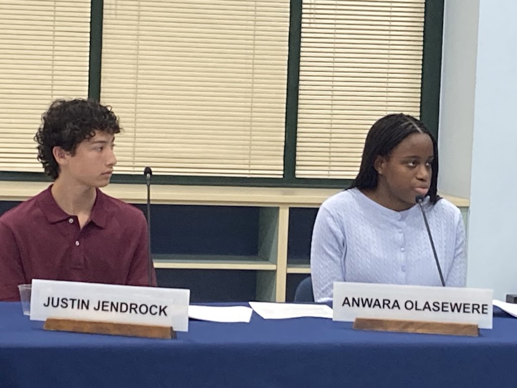 Student reps Justin Jendrock and Anwara Olasewere