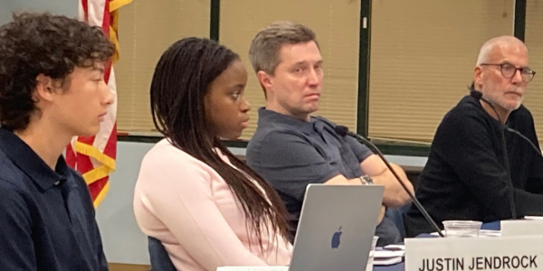 Student Reps Justin Jendrock and Anawara Olasewere, along with Board members Stephen Shackelford and Andy Frankel - Photo Linda Lambeck