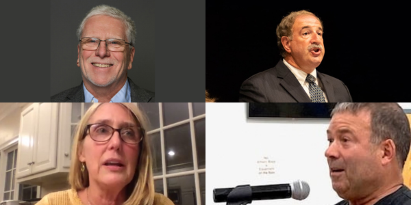 The Board of Finance took heat from Jonathan Steinberg, upper right, and RTM members Mandell, Johnson and Izzo - File photos